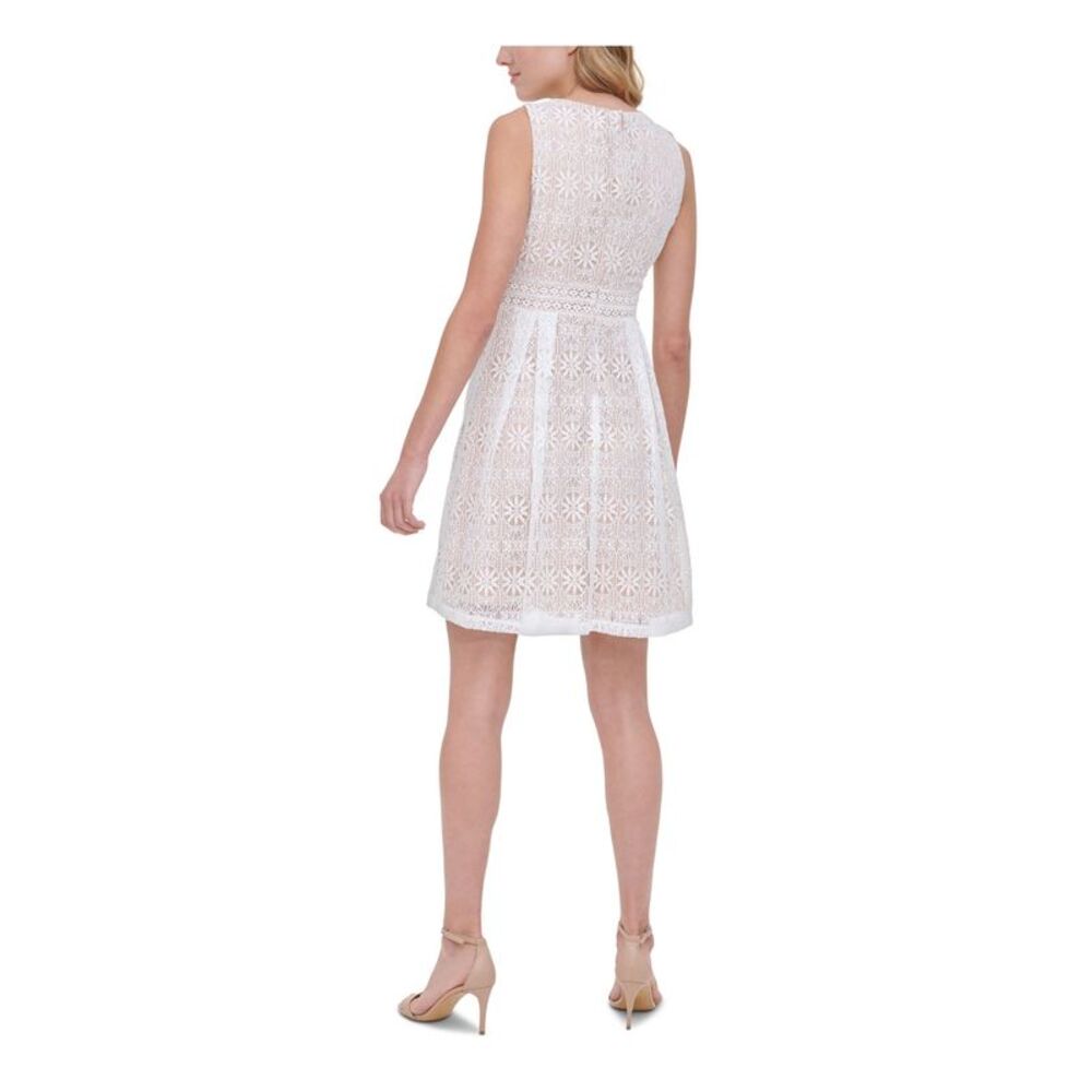 KENSIE DRESSES Womens White Sleeveless V Neck Short Fit + Flare Dress 8 - Picture 2 of 4